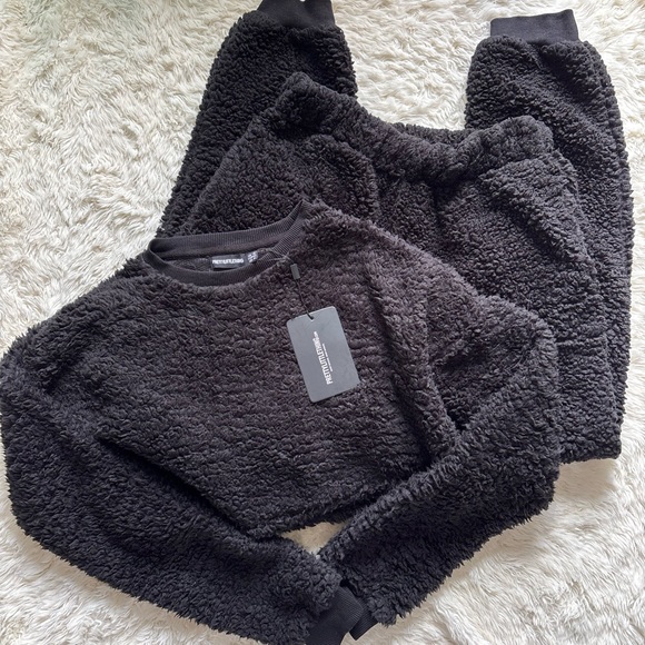 PrettyLittleThing Black Sherpa Set - Picture 1 of 8
